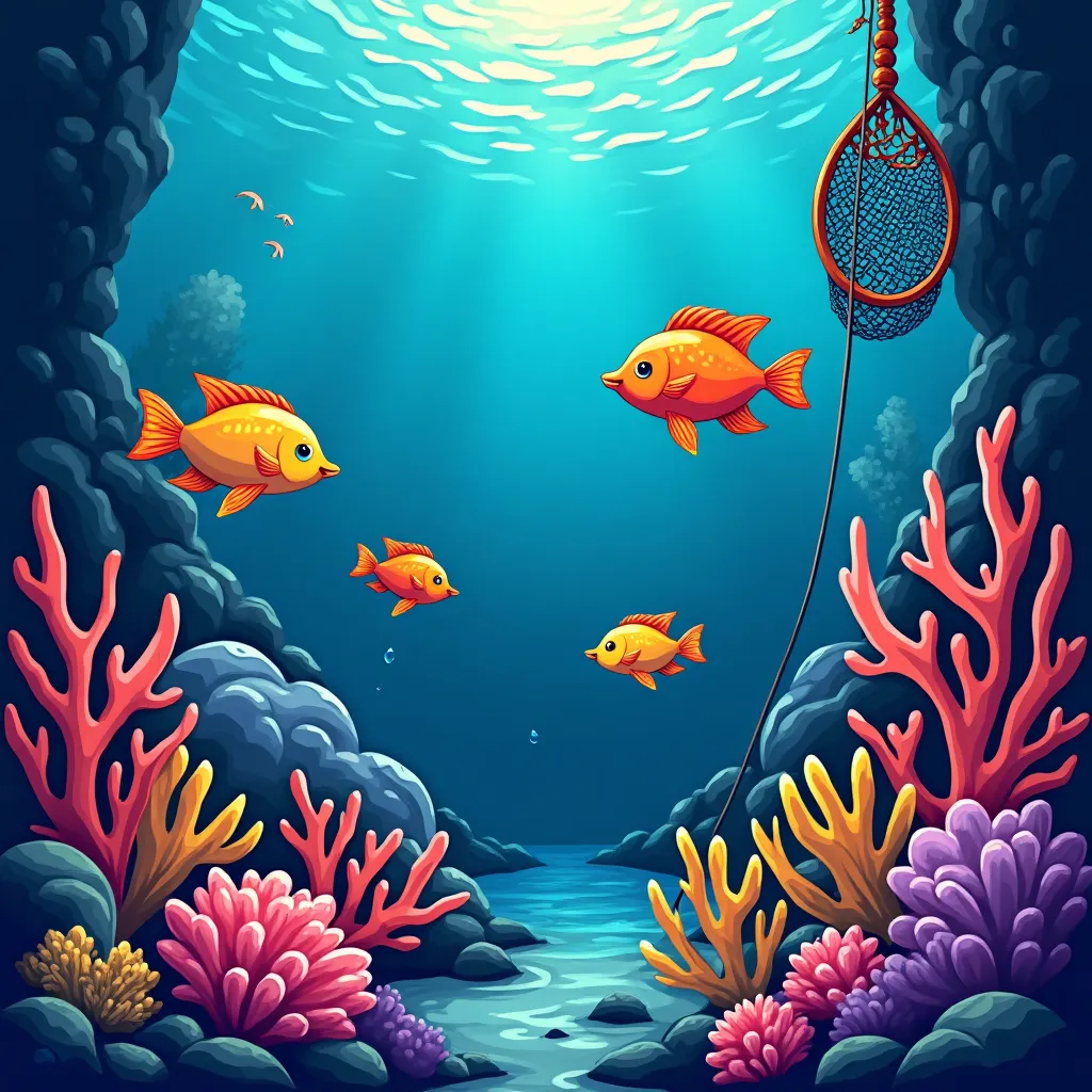 Cartoon fishing arcade game scene with neon sea creatures at valorbet